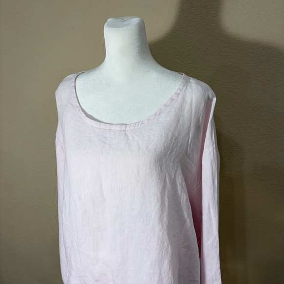 Women’s Pink 3/4 Sleeved Blouse Shirt Top 100% Linen Made USA PtP 23” Lagenlook - Picture 2 of 12